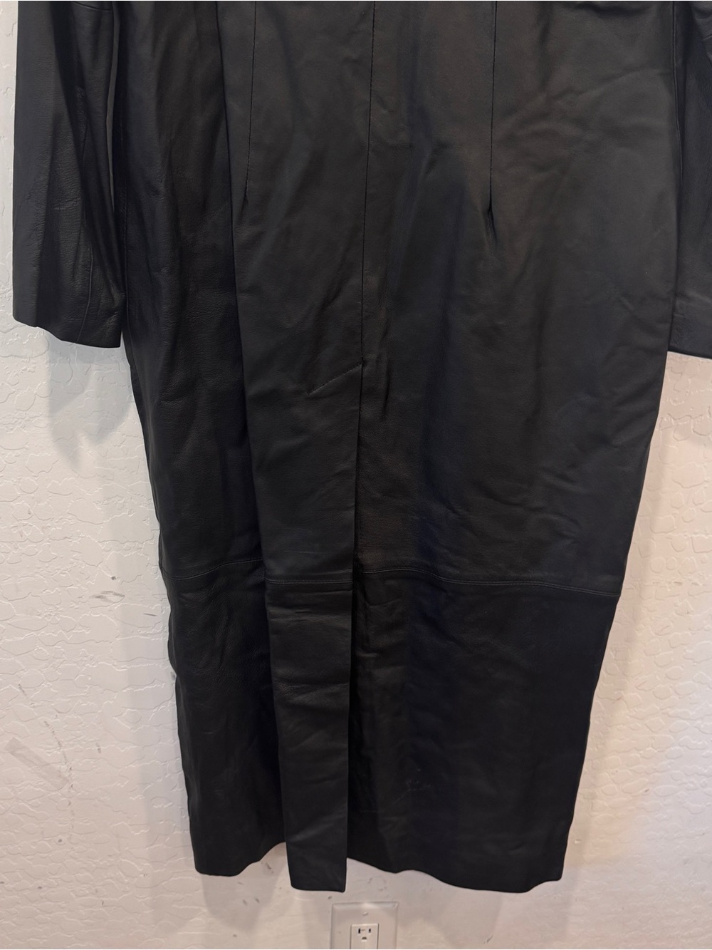 Newport News Trench Coat Womens Large Black Vintage 100% Leather Jacket Goth - Picture 8 of 11